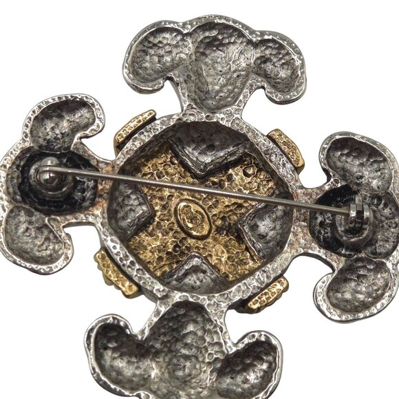 VTG Brooch Premier Design Gold Silver Tone Black Rhinestone Maltese Cross Pin - Picture 9 of 10